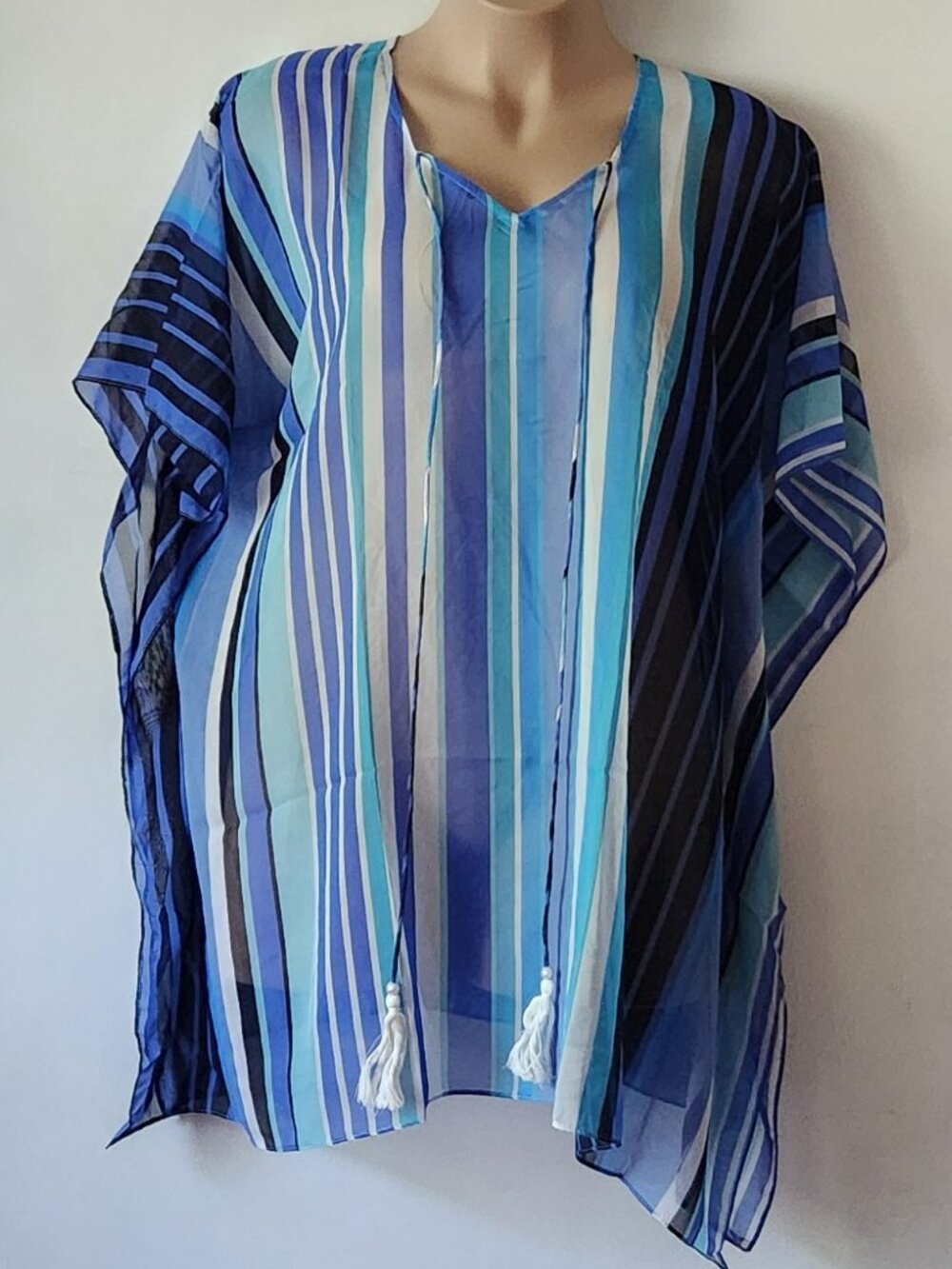 Bon Voyage swimsuit cover blue stripe sheer OSFA NWT